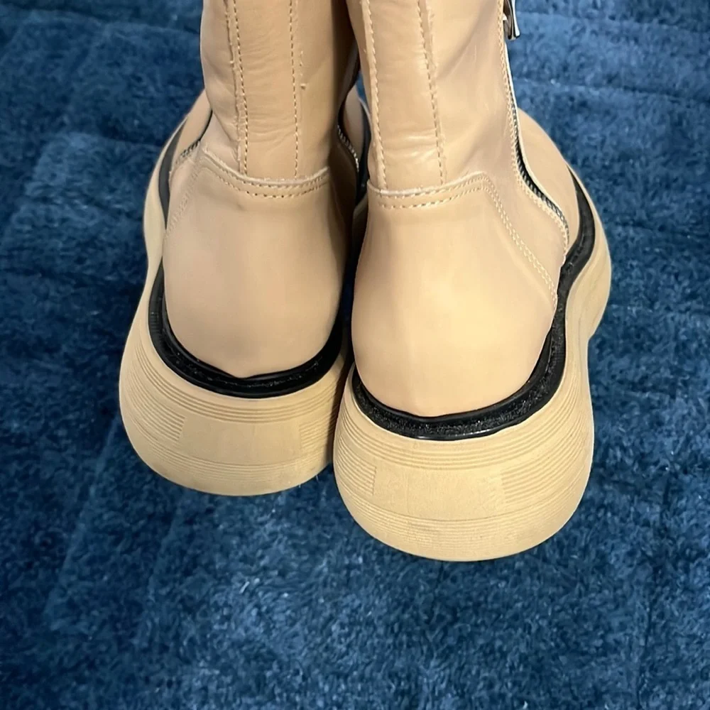 New Free People Mara Zip Moto Boots in Latte Brown Leather Size 37 or 7